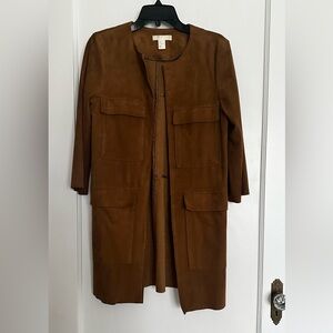 Brown tan suede like mid length shacket jacket coat size 6 or small